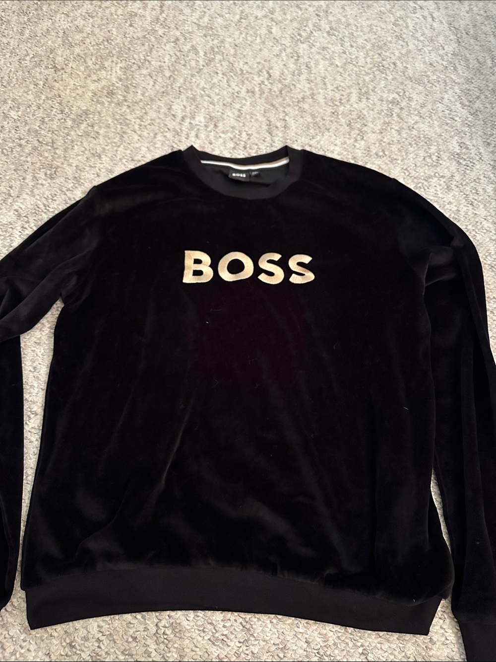 Boss NWOT velour Black T-shirt with gold logo